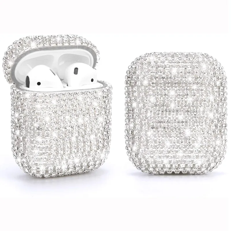 Bling Sparkly Glitter Full Diamond Case Case Case Wireless Słuchawki wstrząsy Ochronna Anti-Drop do Apple Airpods 1 2 3 Pro