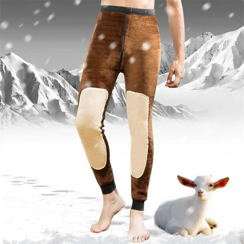 Winter Thermal Underwear Bottoms Mens Leggings Thermos Pants Male Warm Wool Cotton Thicken Underwear Trousers Men's Warm Pants 211108