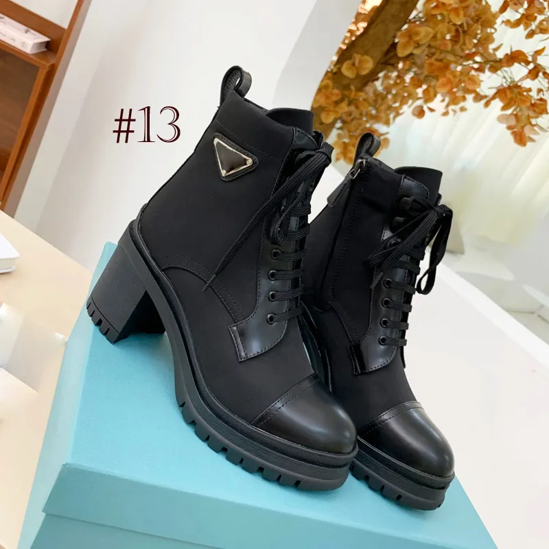 New Designer Leather and White Black nylon fabric booties Women Ankle Boots Leather Biker Metal logo Boots lia Booties Winte8316741