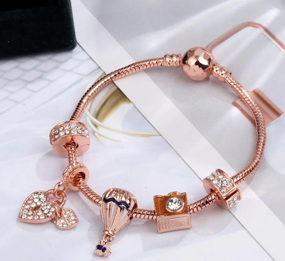 2020 New Style Charm Bracelet Women Fashion Beads Bracelet Bangle Plated Rose Gold Diy Pendants Bracelets Jewelry