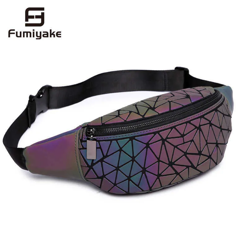 Mode lichtgevende heuptassen voor vrouwen taille fanny packs riem tas luxe merk lederen borst handtas geometrie taille packs 210708