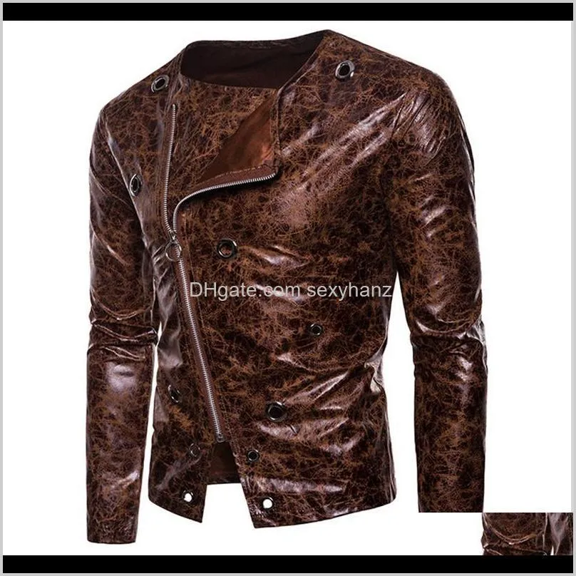 men`s pu leather zipper coat motorcycle slim jacket biker outwear top side zipper punk fashion leather jacket autumn streetwear