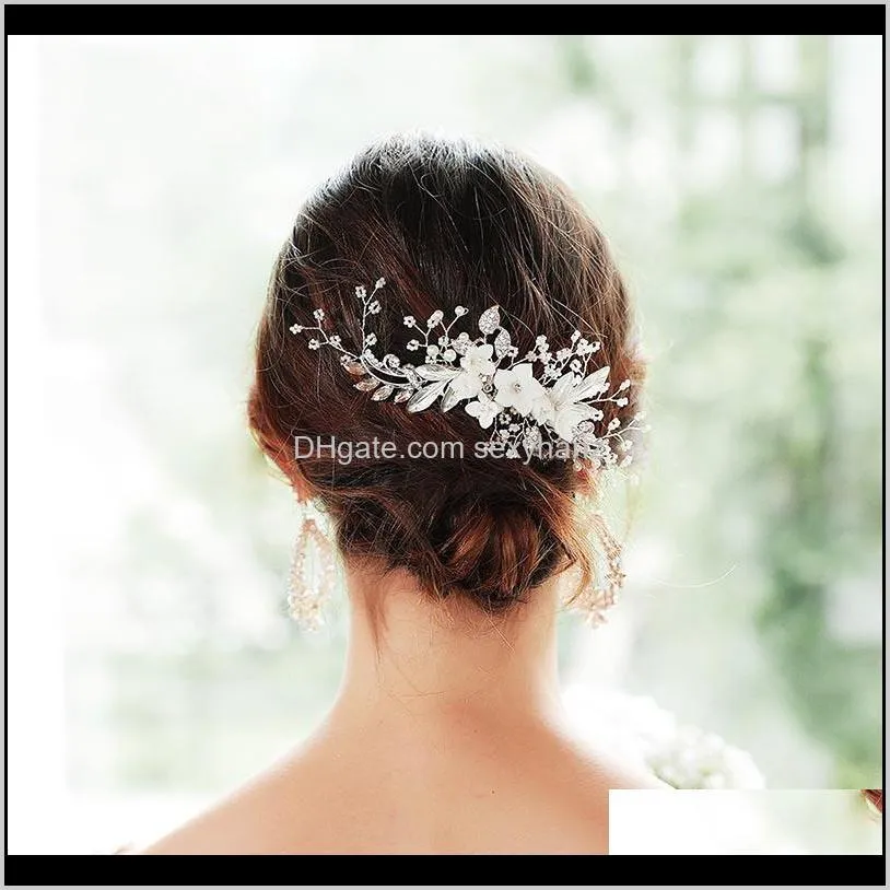forseven bridal wedding veil glitter crystal pearls flower leaf hair combs for women hair accessories decor jewelry headbands
