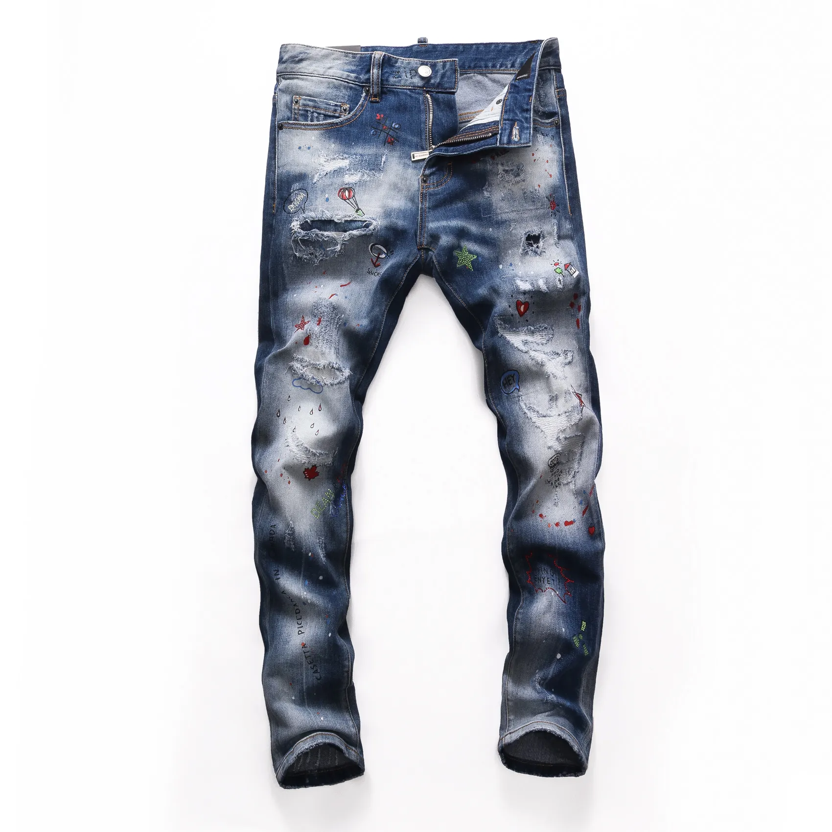 DSQ Phantom Turtle Men's Jeans Mens Italiaanse designer jeans skinny gescheurde coole kerel causaal gat denim modemerk fit jeans gewassen broek 65224