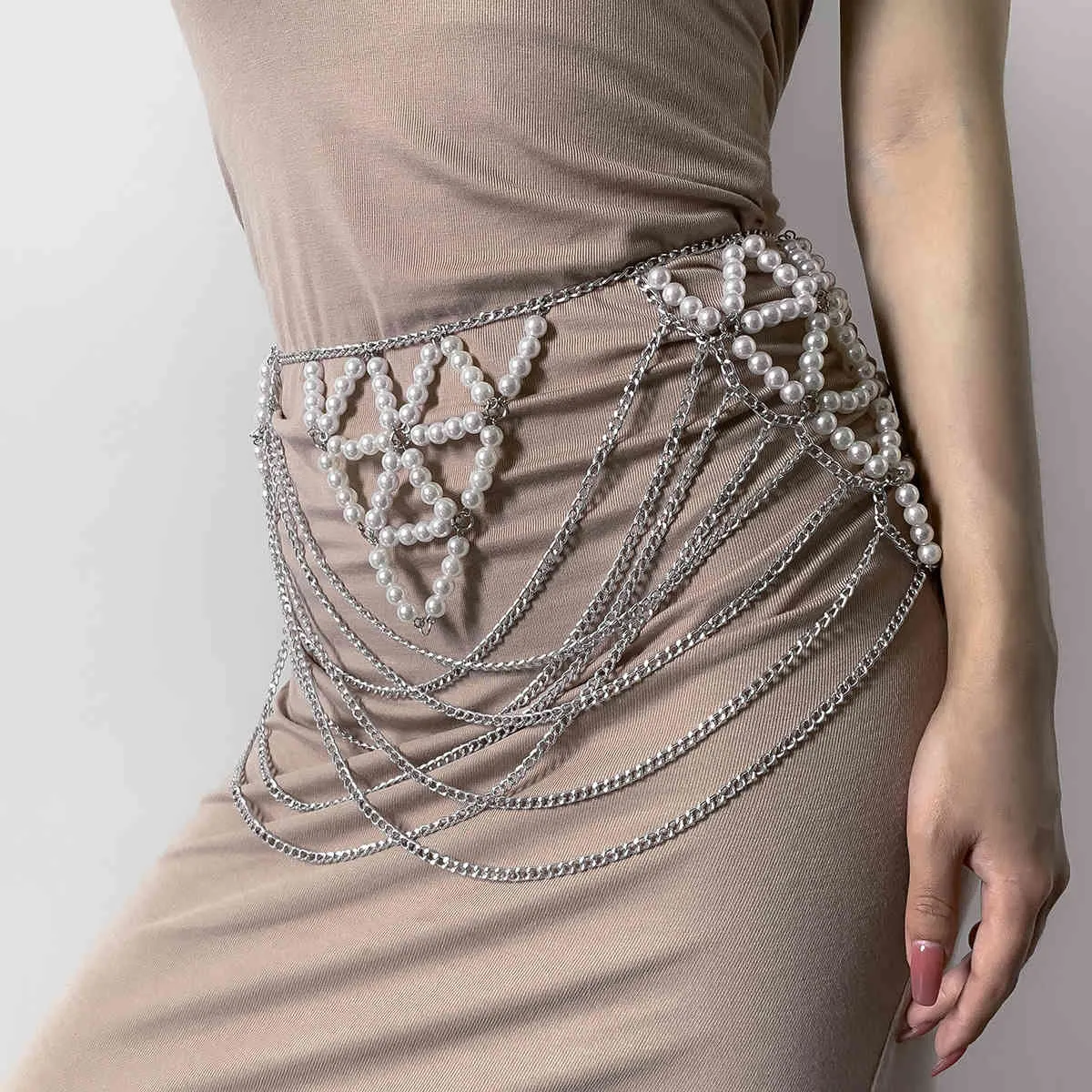 女性ビーチアクセサリーハーネスファッションジュエリーのための高級模造真珠タッセルドレスデコレーションセクシービキニボディウエストチェーン