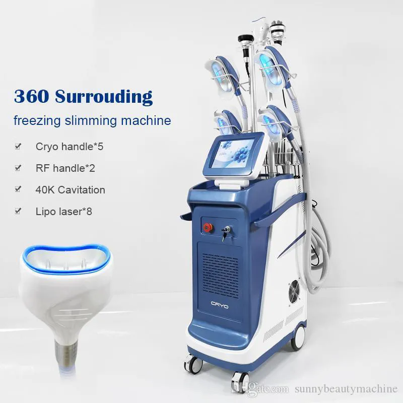 2021 Salon Gebruik Hoge Technologie 360 ​​Hoek Omliggende Cryolipolyse Afslank Machine Cryo + Lipo Laser + 40K Cavitatie + RF Double Chin Removal