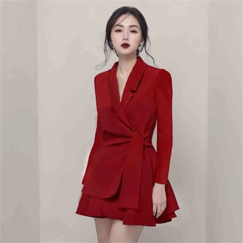 Runway Costume Manteau Two Piece Set Automne Femmes Blazers Blazers Blazers Office OL Costumes et Mini Mini Jupe plissée 210519