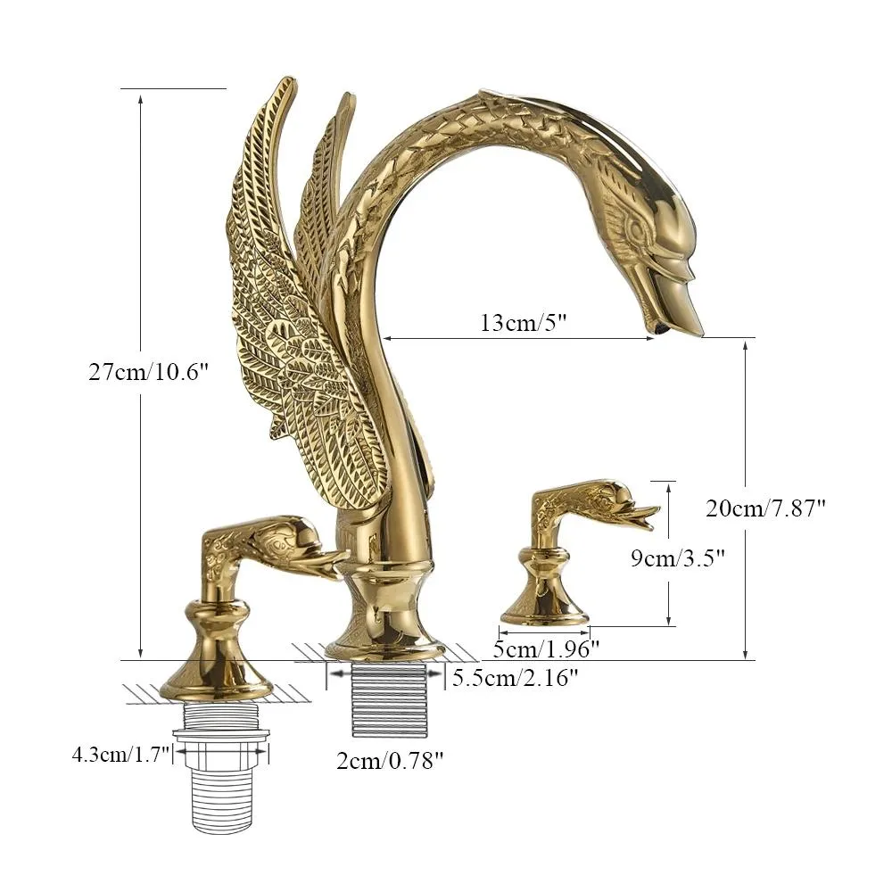 Newly Luxury Gold Bathroom Sink Faucet Basin Mixer Tap Swan Style Vessel Faucet 2 Handles