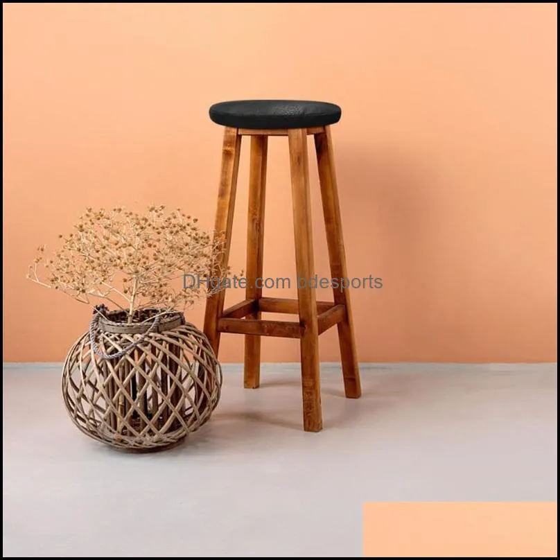 Chair Covers 2pcs Round PU Leather Seat Black Stretch Stool Home Decor