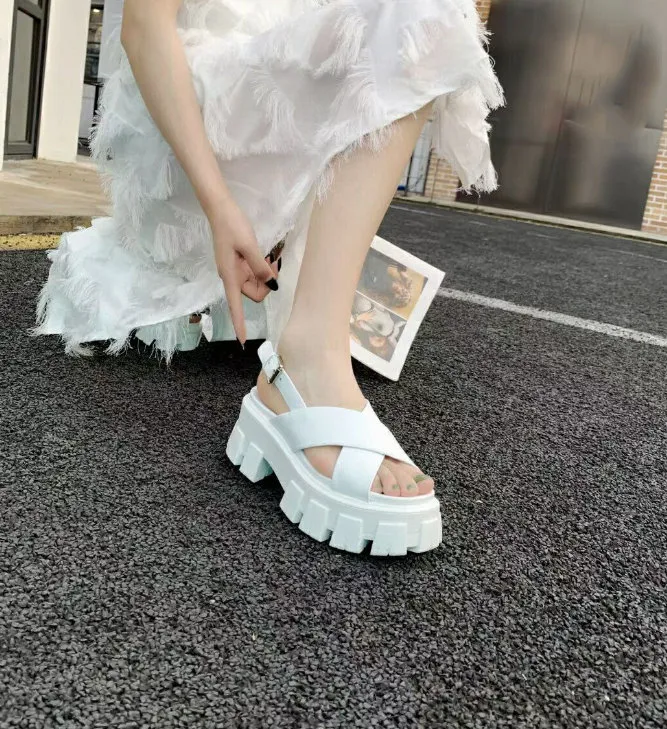 Brand Luxury 2021 early spring sandal heighten 6 cm leather black and white two colors  shoes size 35-41321N