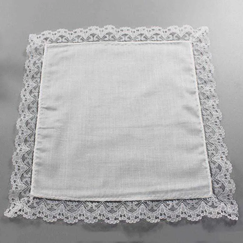 25cm White Lace Thin Handkerchief Cotton Towel Woman Wedding Gift Party Decoration Cloth Napkin DIY Plain Blank RH1269