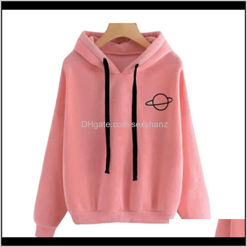 litthing women hoodies casual planet print solid loose drawstring sweatshirt long sleeve hooded 2021 autumn female pullovers1