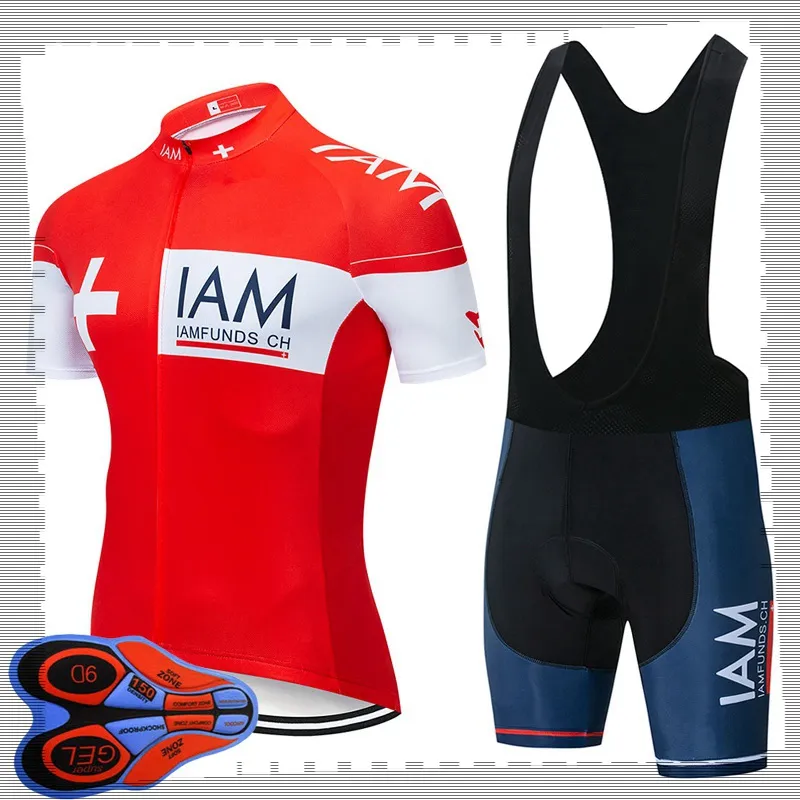 Pro Team IAM Cyclisme Jersey à manches courtes (Bib) Shorts Ensembles Hommes Été Respirant Vêtements de vélo de route VTT Tenues de vélo Uniforme de sport Y21041501