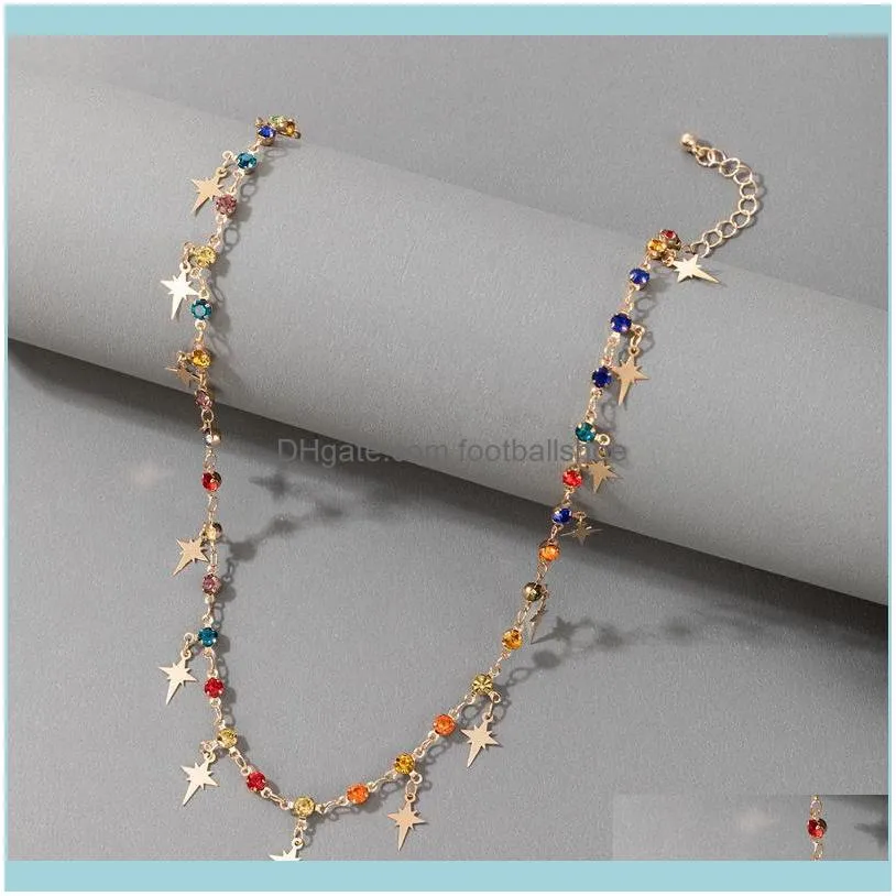 Juorest Trendy Chocker Star Necklace Fashion Multi Color Crystal Chain Retro Pendant Gold Metal Boho Jewelry Chains