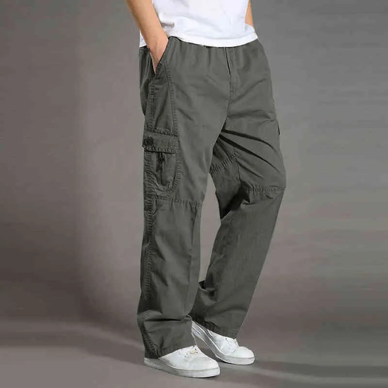 Heren Casual Broek Katoen Overalls Elastische Taille Full Len Multi-Pocket Plus Meststof Herenkleding Big Size Cargo Pants G0104