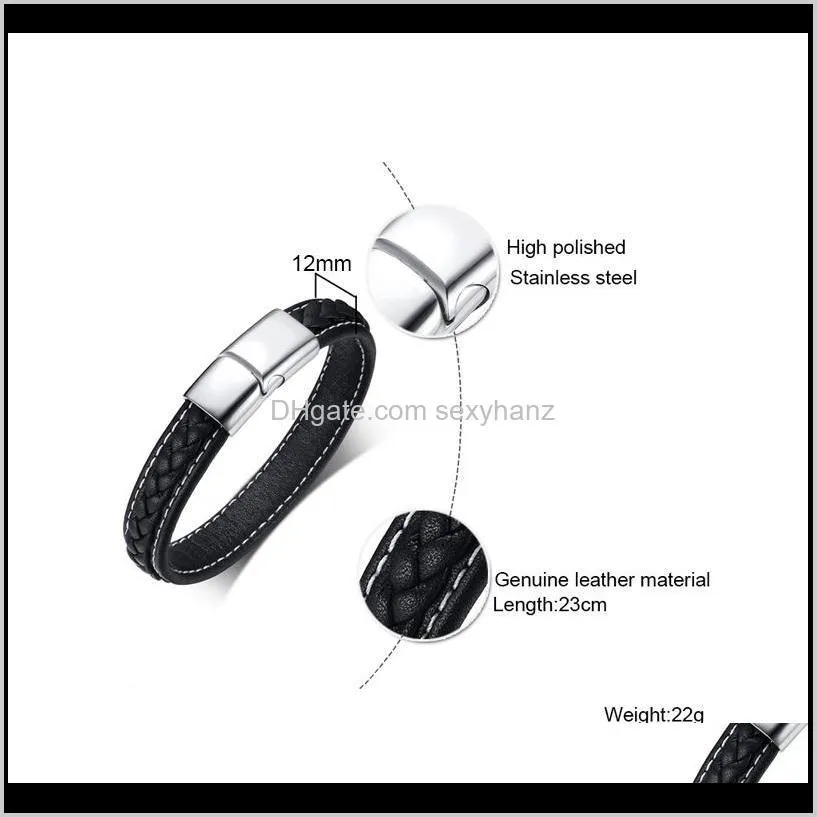 punk charm stainless steel magnetic buckle leather bracelet man`s personality women`s braclet shaker