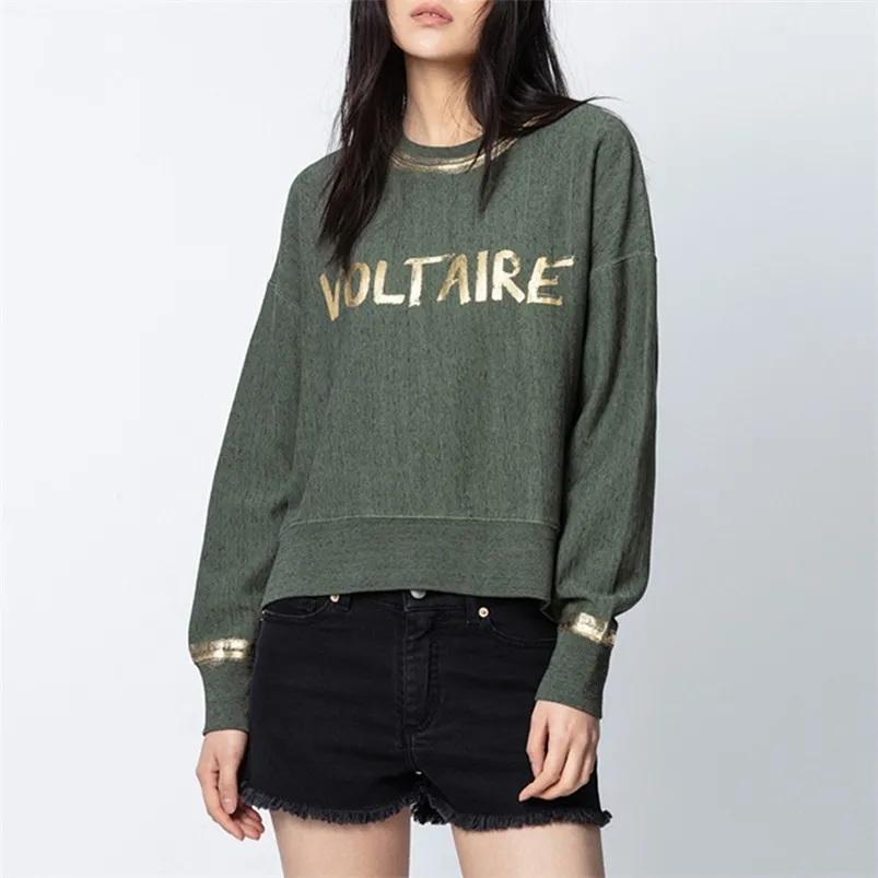 Rowling vert lettre impression femmes sweat automne O cou à manches longues décontracté sauvage dame sweat pull hauts 210728