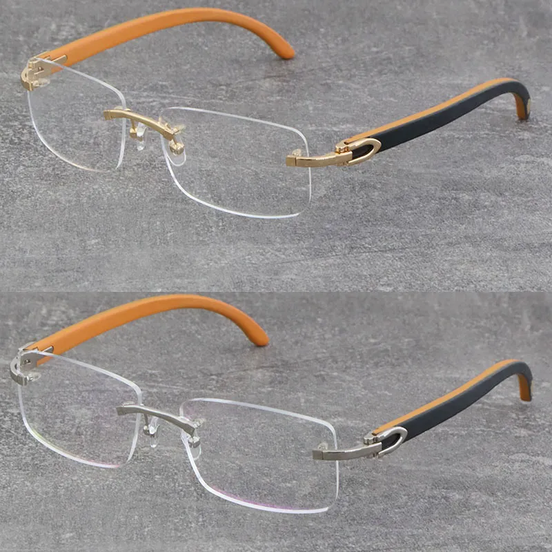 Óculos de sol Novos óculos de madeira homens homens da mulher, moldura de metal moldura prata sem aro de madeira 18k Gold Man Frames Glasses Square Lens Optical