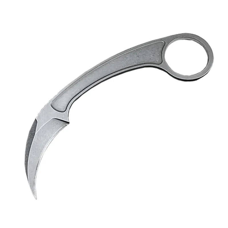 戦術爪ナイフKarambit 440Cストーンウォッシュブレードフル唐スチールハンドル固定ブレードナイフH5435