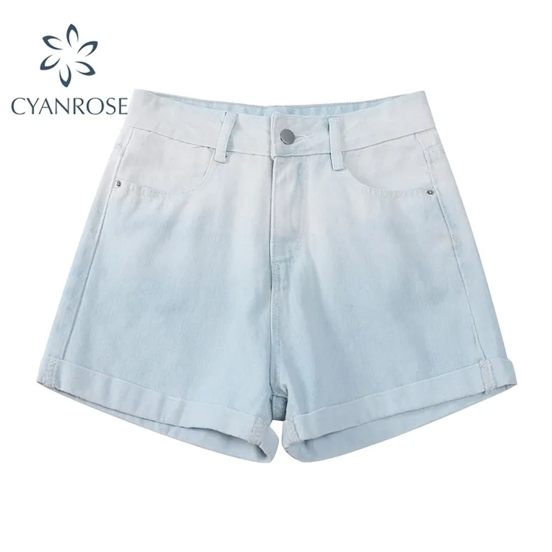 Cor gradiente cor azul jeans shorts calça streetwear rok chic jeans solta casual harajuku 210515