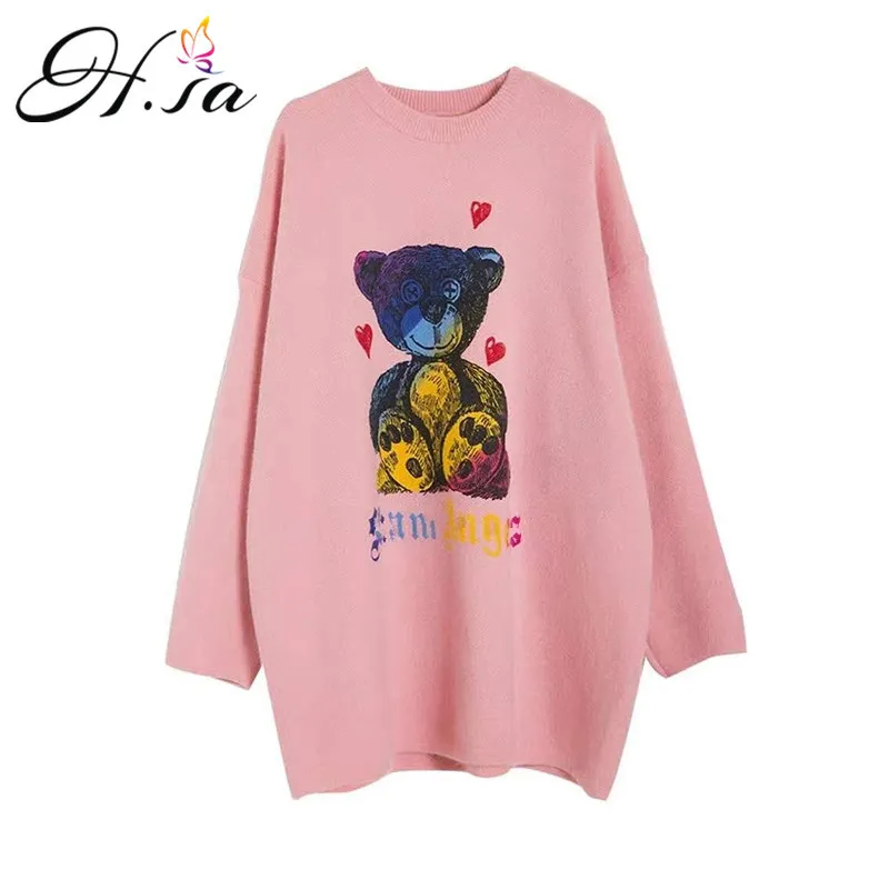 H.SA Sueter Mujer Winter Cute Sweater and Jumpers Oversized Long Knitwear Pull Lace Cartoon Christmas Sweaters 210417