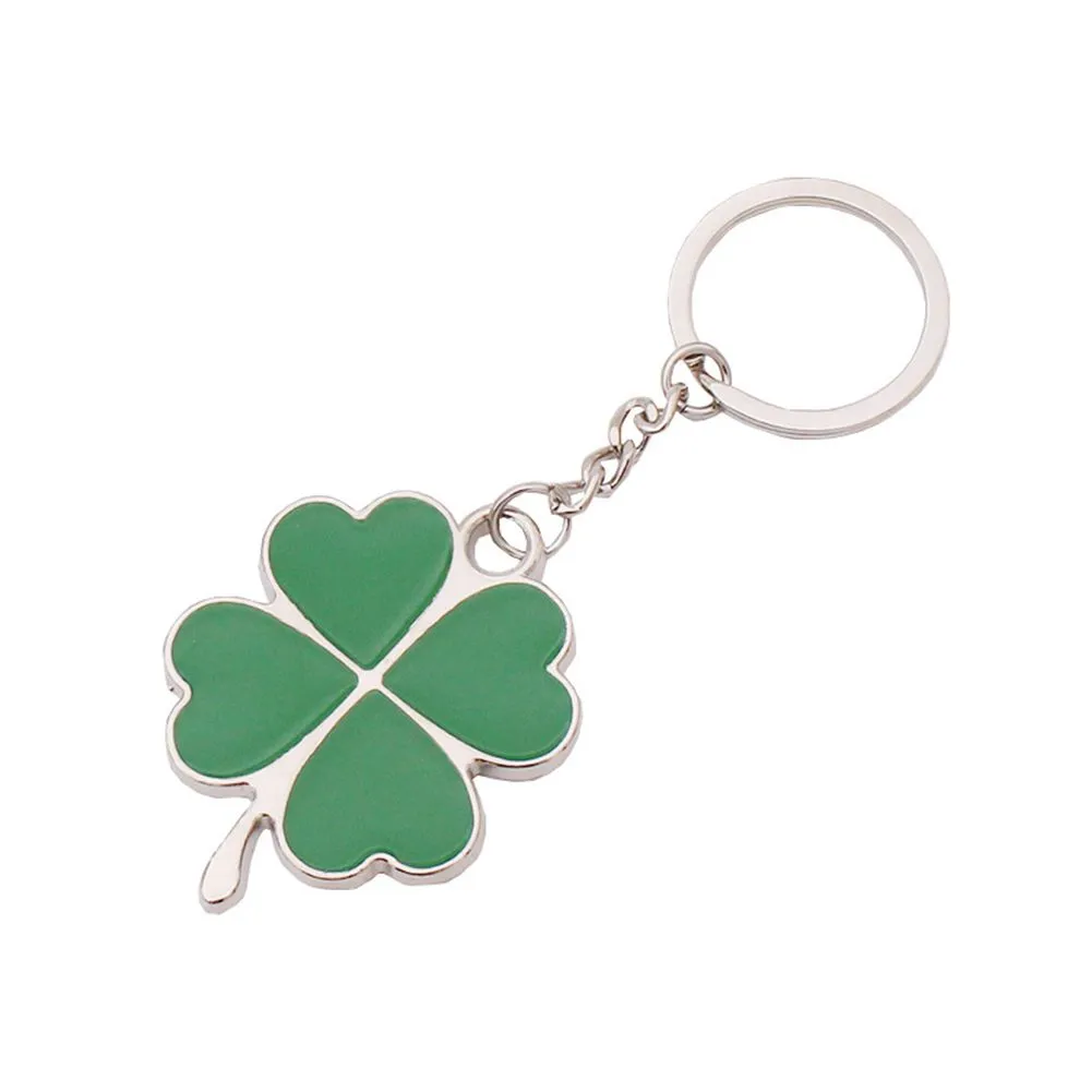 200pcs Party Favor Fashion Green Leaf Keychain Creative Beautiful Four Leaves Clover Metal Lucky Keyring Cute Portable Small Key Holder DHL