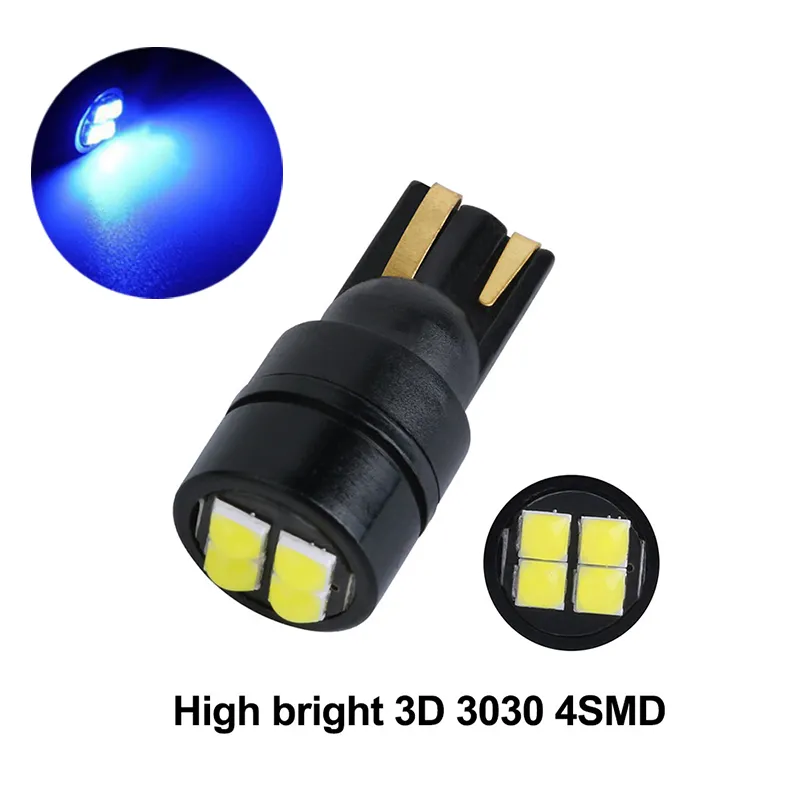 50Pcs High Bright Blue T10 3030 4SMD LED Wedge Car Bulbs 194 168 2825 Clearance Lamps Reading License Plate Lights 12V