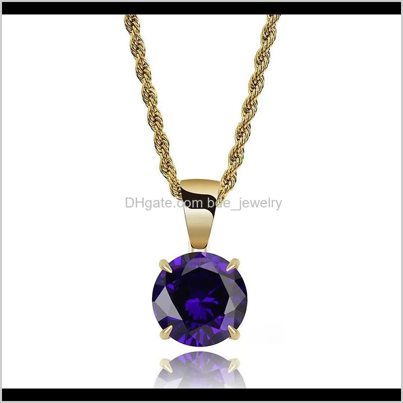 mens & womens 18k gold colorful cubic zirconia pendant chain necklace hip hop rapper princess cut big round diamond jewelry gifts for