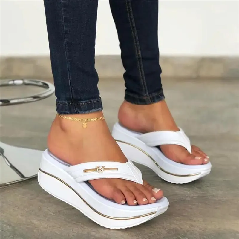 Zapatillas de mujer, sandalias de moda de verano, tacones altos, toboganes de fondo grueso, zapatos de playa informales, zapatillas con plataforma de cuña, chanclas femeninas