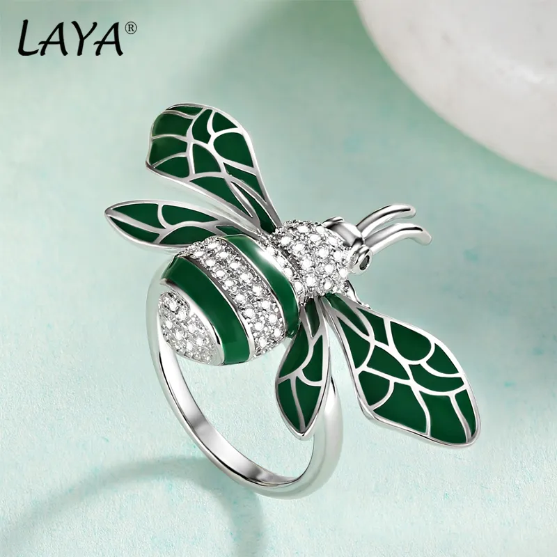 LAYA Anelli a grappolo in argento sterling 925 per le donne Fashion Bee Smalto fatto a mano AAAAA Cubic Zirconium Animal Exquisite Original Fine 260T