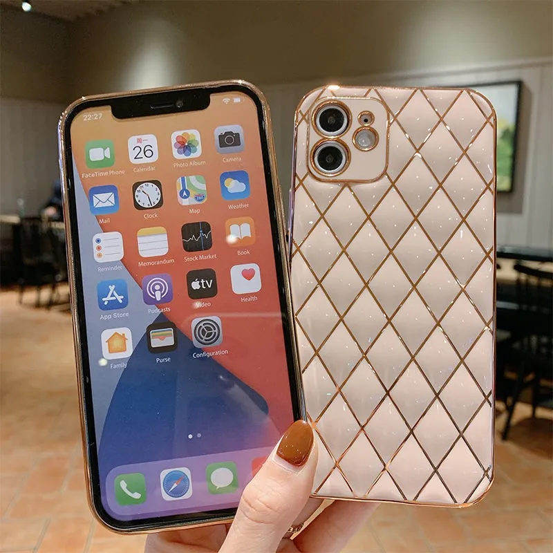 Lüks Elektrolizle Rhombus Yumuşak Silikon Telefon Kılıfı Için iphone 13 11 12 Pro X XR XS Max 7 8 Artı Klasik Moda Kapak