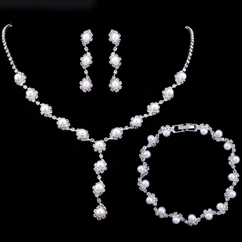 Earrings & Necklace Bridal Wedding Accessories Dress Pearl Bracelet Three-Piece Set