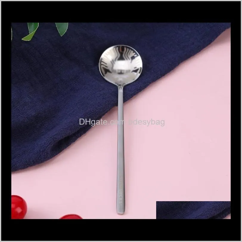 2020 popular starbucks stainless steel coffee milk spoon small round dessert mixing fruit spoon factory supply