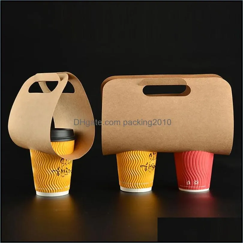 Event Festive Party Supplies Home & Garden50/100Pcs Kraft Paper Cup Holder Portable Beverage Plastic Packaging Disposable Coffee Takeaway Dr