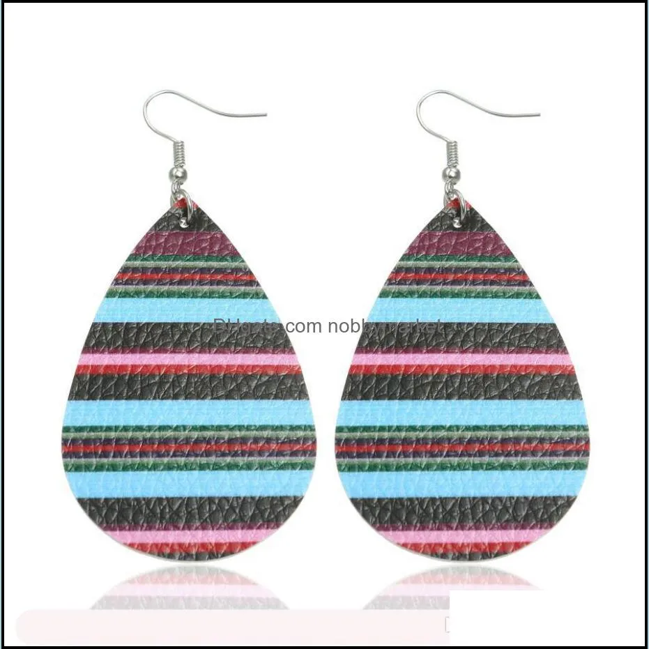 New Design Rainbow Stripe PU Leather Earrings Waterdrop Leather Eardrop Bohemia Dangle Drop Earrings Gifts For Women Jewelry