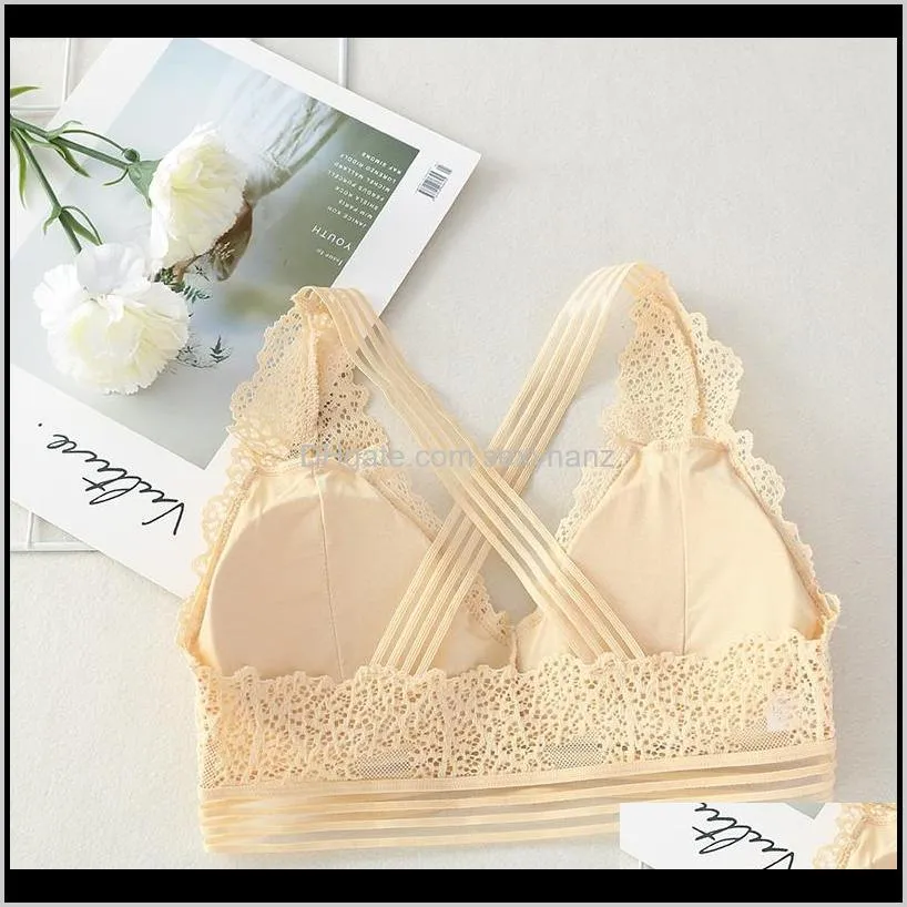 women lace deep v-neck bra summer tank top beauty back padded bra female underwear