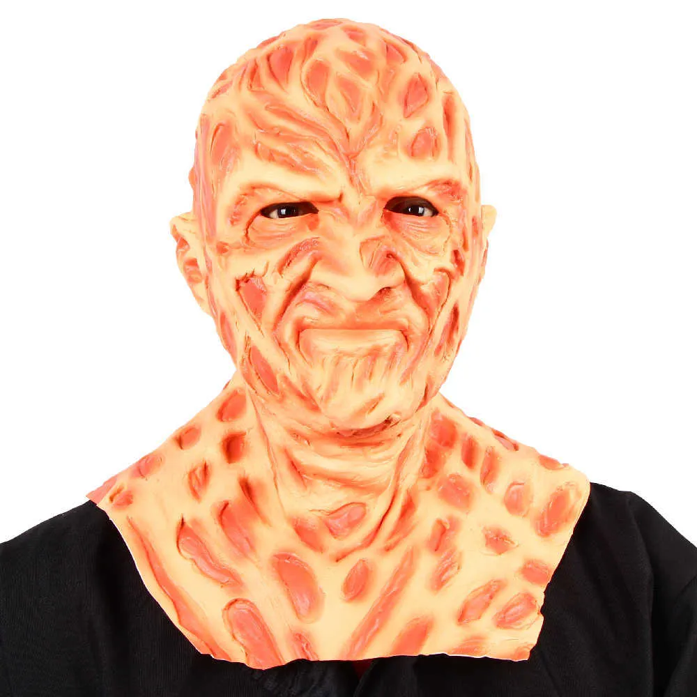 Freddy Krueger Mask Halloween Movie En mardröm på Elm Street Terror Party Cosplay Kostym Props Skräck Latex Headagear Q0806