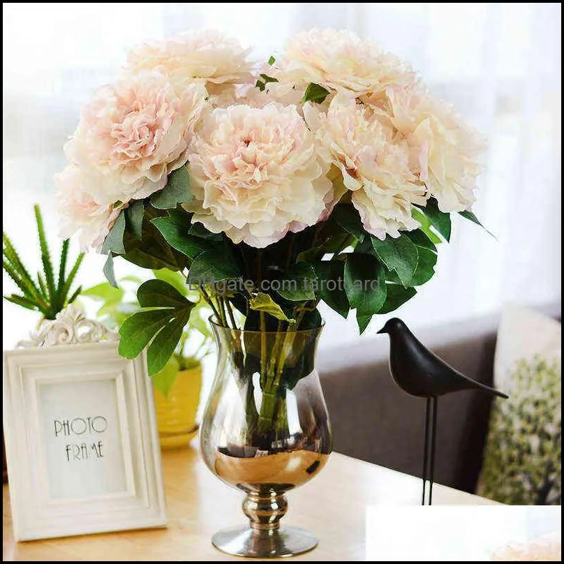 装飾的な花の花輪のお祝いパーティーの雑誌の装飾のための家庭庭の大きな5頭王朝の牡丹の人工的なシルクの装飾の結婚式のブーケBr