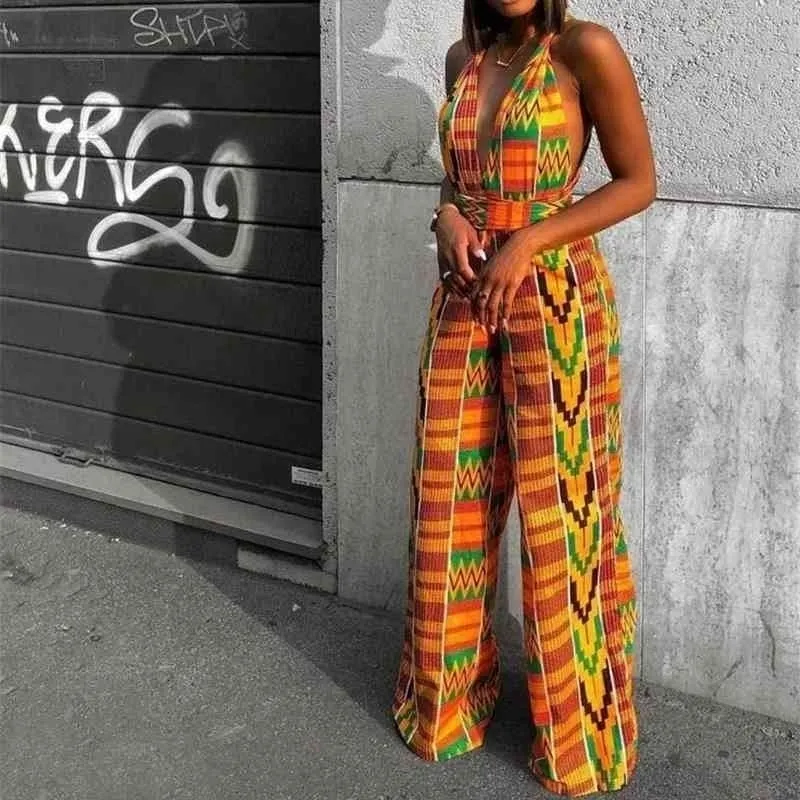 Femmes Sexy Boho Africain Combinaisons Ankara Style DIY Bandage Barboteuses Vêtements Africains Robes Africaines Femmes Robe Africaine Femme 210408