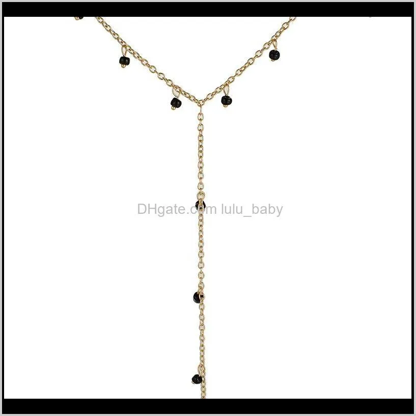 elegant tassel necklaces long women charm black beads necklace chain bijoux femme collares 8897
