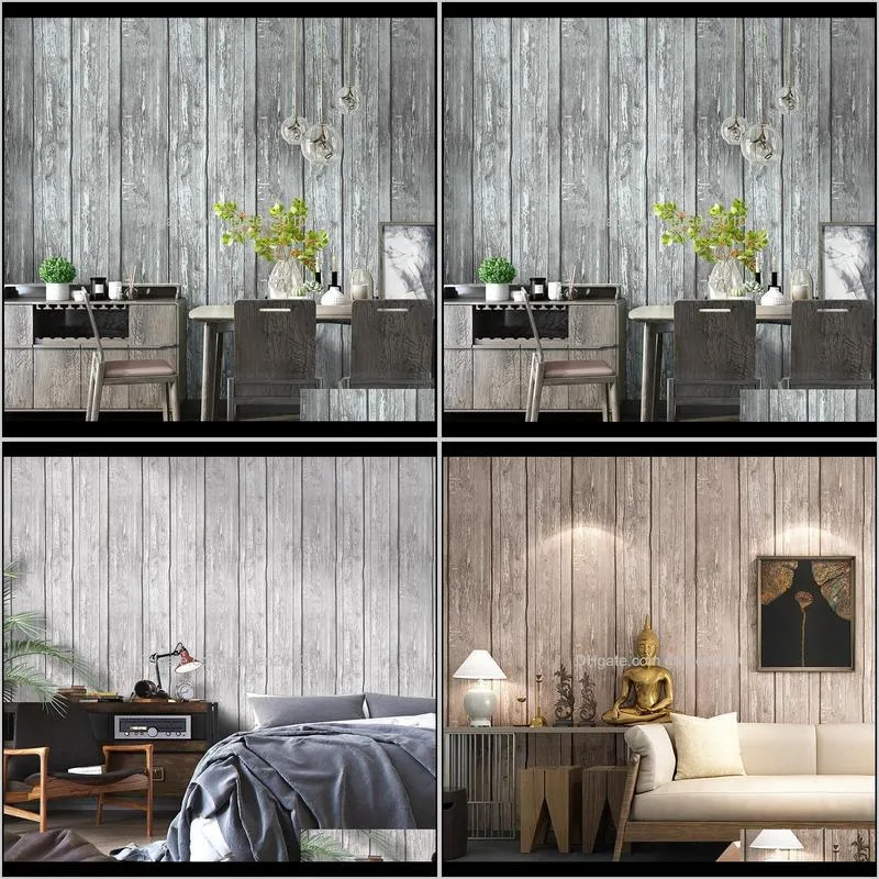 retro-nostalgic 3d gray antique wood grain wallpaper industrial style restaurant living room clothing store nordic style