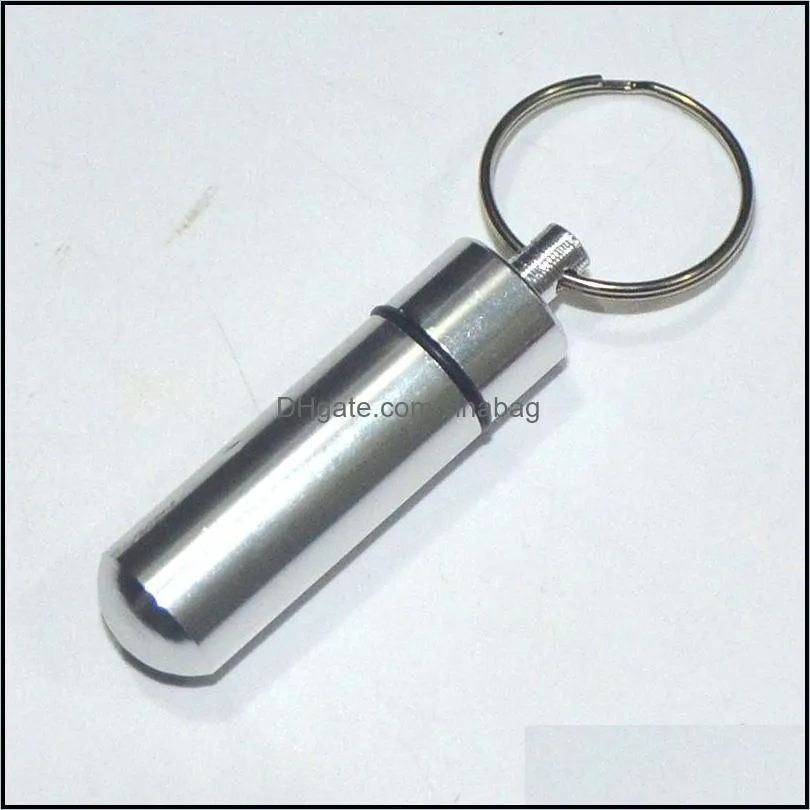 Travel Aluminum Alloy Waterproof Pill Box Case Keyring Key Chain Medicine Storage Organizer Bottle Holder Container Keychain w-00213
