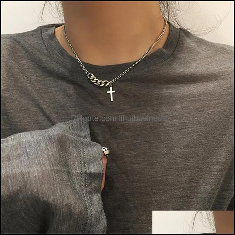 Ceilim Trendy Simple Cross Chains Choker Necklace For Women Punk Popular Chocker collar collier femme Statement jewelry 2021 Y0309