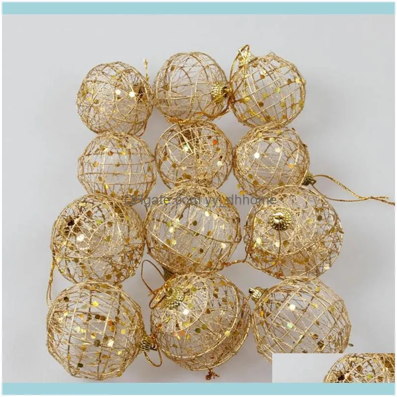 6Pcs Glitter Christmas Tree Hollow Out Gold Balls Xmas Tree Hanging Decorations Baubles Party Wedding Ornament Pretty Home Decor1