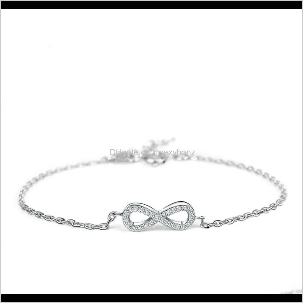 link s925 sterling silver bracelet micro inlaid with diamond lucky number 8 words hand ornament version simple fashion student crystal