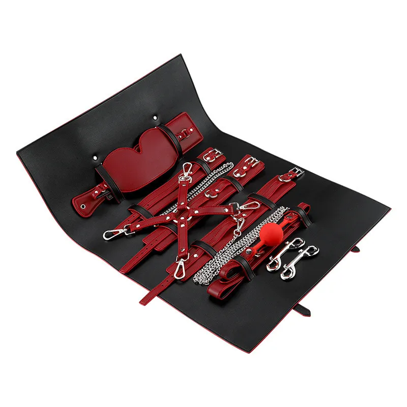 Massage Volwassen Spelletjes Erotisch Speelgoed Masturbatie Bdsm Bondage Set Handboeien Bal Mondknevel Orale Fixatie Blinddoek Zweep Speeltjes voor Co219D