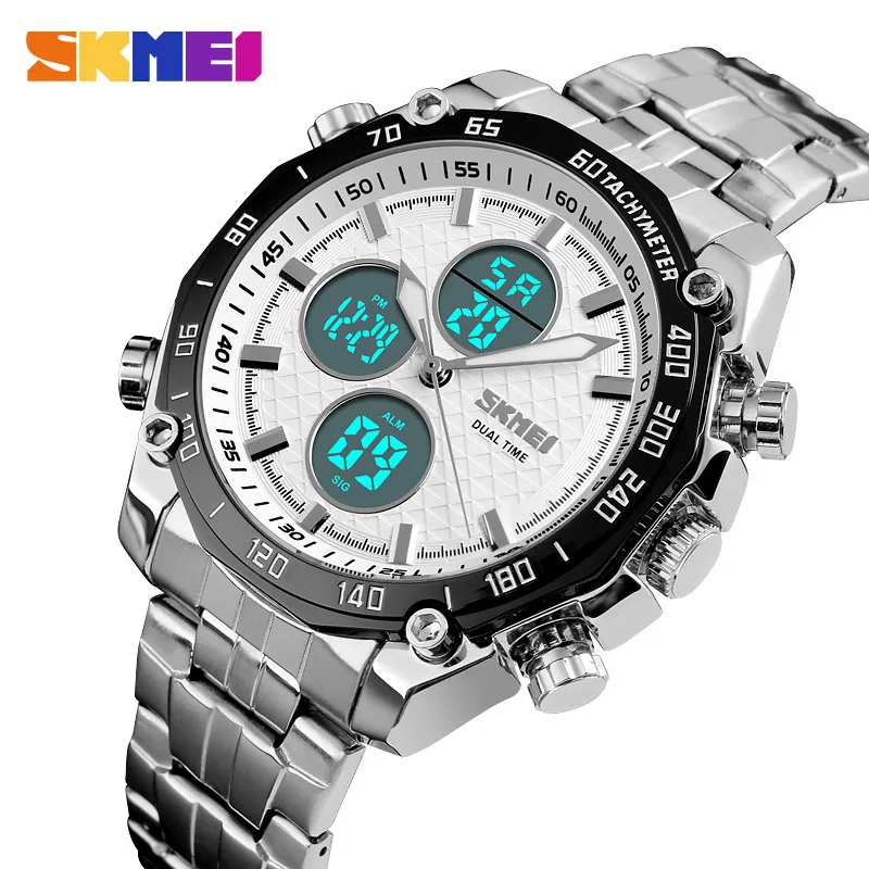 Skmei Luxury Business Watch Mężczyźni Moda 30m Wodoodporna Stopwatch Zegarki Kwarcowe Dual Displacches Relogio Masculino 1302 Q0524