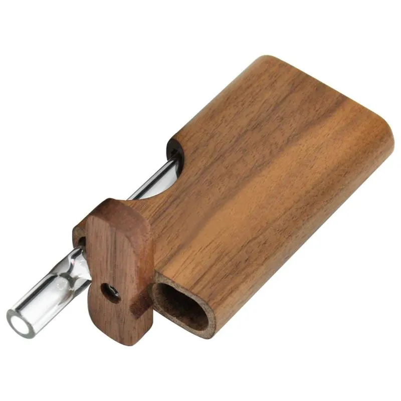 Wooden Dugout Smoking Pipe with One Hitter Handmade Cigarette Case with Glass Tube Filter Stash Case Container