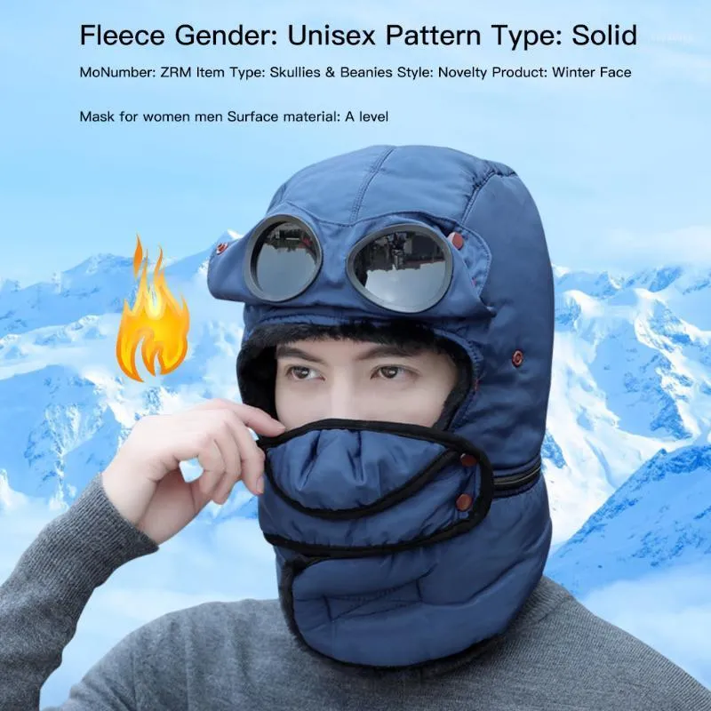 Kvinnor Män Vinter Plush Hat Utomhus Fotvandring Skidåkning Cykling Fashion Warm Cap Vindtät med ansiktsskydd Spridglasögon Kepsar Masker