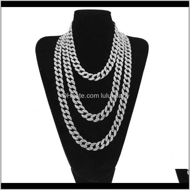 karopel iced out bling rhinestone mens gold silver  cuban link chain necklaces diamond men`s hip hop necklace